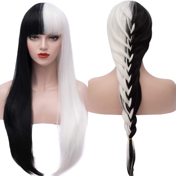 Cruella D. 32” ⚫️⚪️B& W Cosplay Synthetic WIG NEW